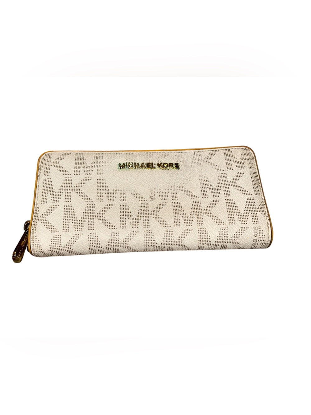 Michael Kors Cream and Gold Perforated Logo Zip Wallet